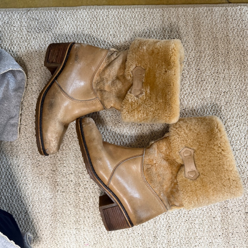 1970s Blondo for L.L. Bean shearling-lined leather and suede boots Tan 10 - Picture 6 of 13